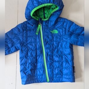 The North Face Blue Puffer Jacket with Green Accents